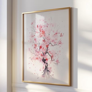 Kirsche Sakura Baum Digitaler Download | Aquarell Blumen Clipart | Druckbare japanische Wandkunst | Rosa Blüten Print | Sofort Poster Download
