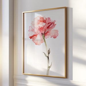 Carnation Digital Download | Watercolor Flower Clipart | Printable Botanical Wall Art | Pink Floral Print | Instant Download Cottage Poster