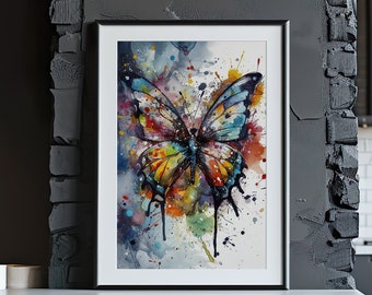 Butterfly Painting Wall Art, Canvas Poster, Gift, Watercolor, Colorful Animal Painting Illustration, Nature Wall Art, Home Decor, Print