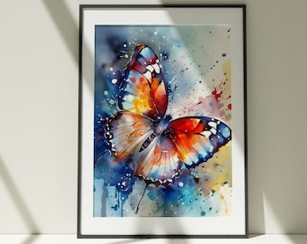 Butterfly Painting Wall Art, Canvas Poster, Gift, Watercolor, Colorful Animal Painting Illustration, Nature Wall Art, Home Decor, Print