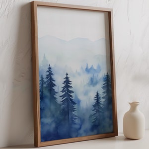 Descarga digital de bosque invernal / Clipart de escena nevada en acuarela / Arte mural imprimible para la temporada de frío / Impresión de bosque / Póster de descarga instantánea