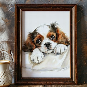 Cavalier King Charles Spaniel Wall Art, Eclectic Poster, Dog Owner Gift, Canvas Poster, Watercolor, Colorful Illustration, Minimalist Art