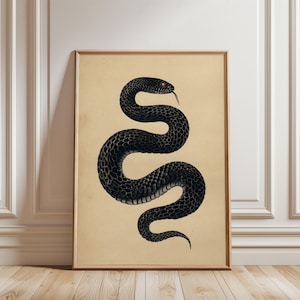 Svart ormtryck Vintage botanisk illustration Mörk Academia gotisk väggkonsttryck