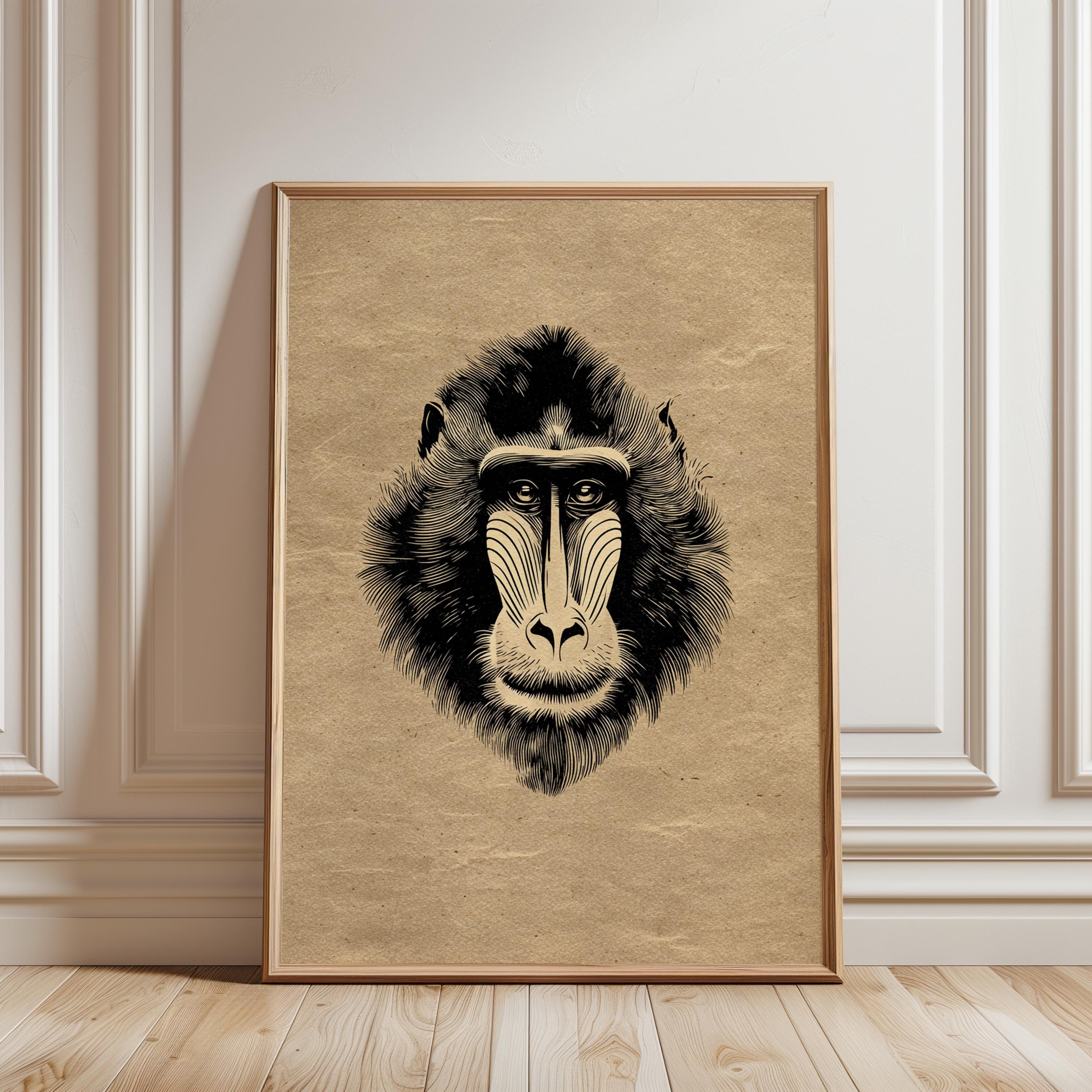 Mandrill Portrait Japanese Woodblock Wildlife Illustration Vintage