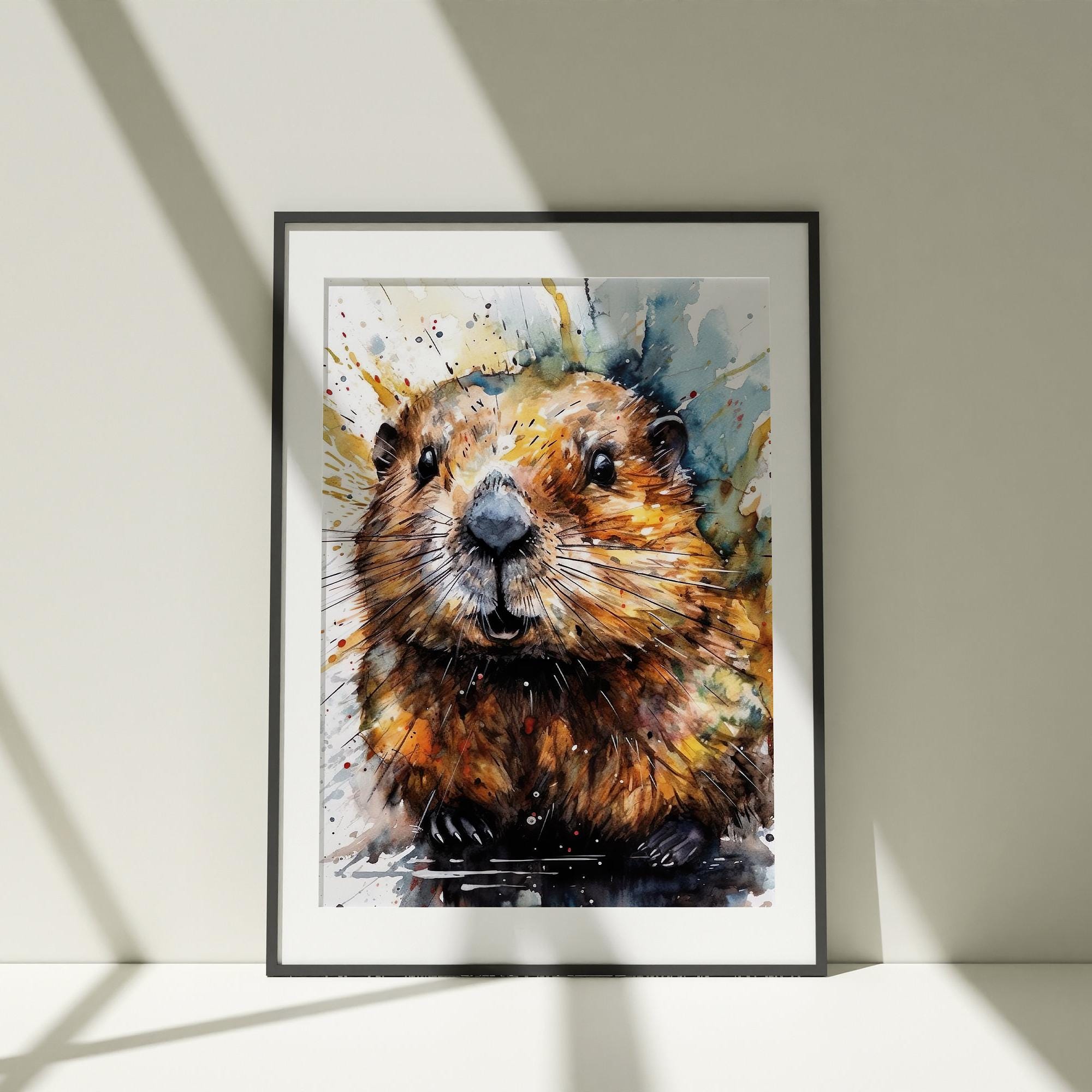 ビーバーの水彩画クリップアート | 森の動物のデジタルダウンロード