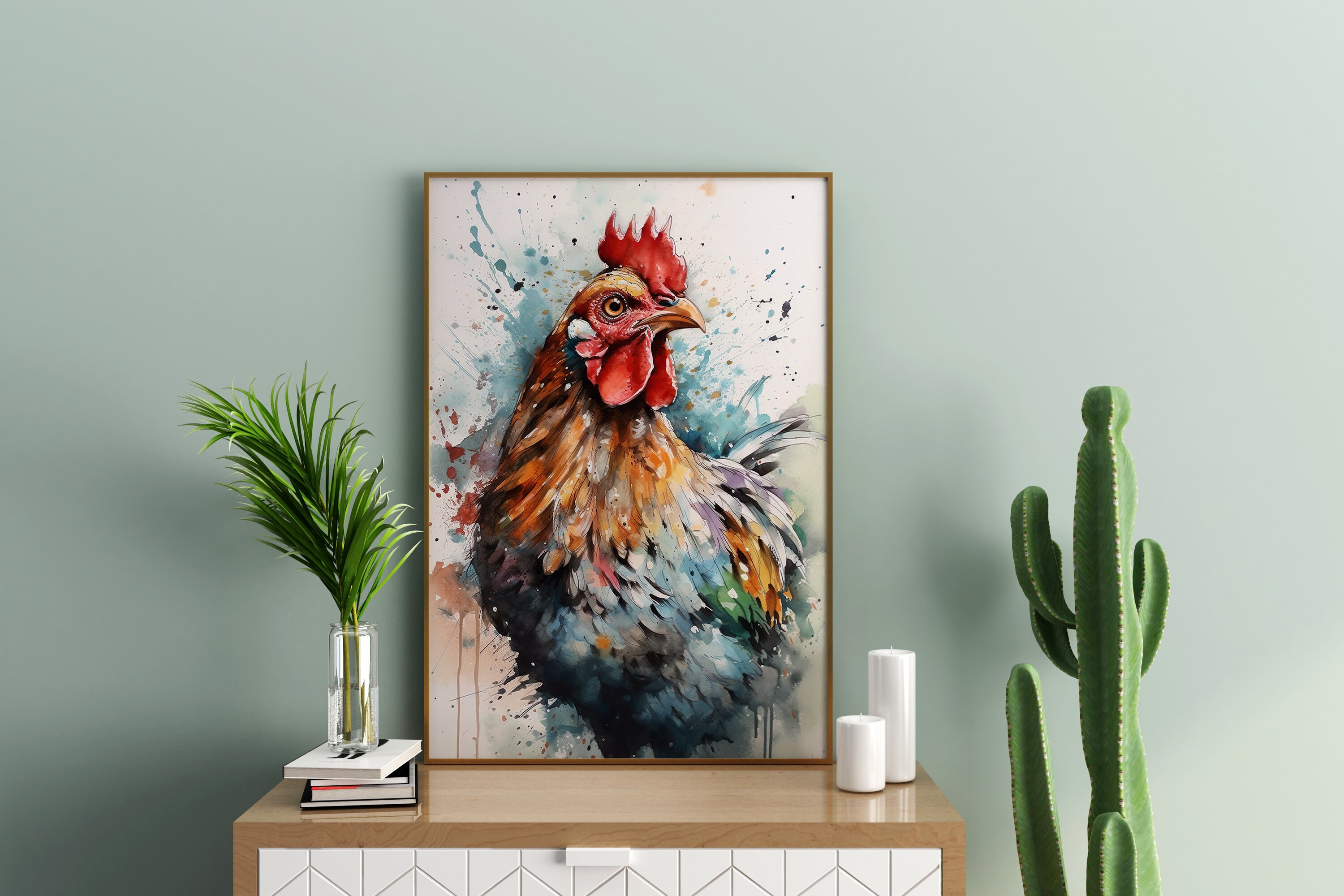 20 Oz Sublimation Tumbler Wrap Watercolor Sleepy Rooster Holding a