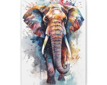 Elefant Malerei Wandkunst, Leinwand Poster, Geschenk, Aquarell, Bunte Tiermalerei Illustration, Natur Wandkunst, Wohnkultur, Druck