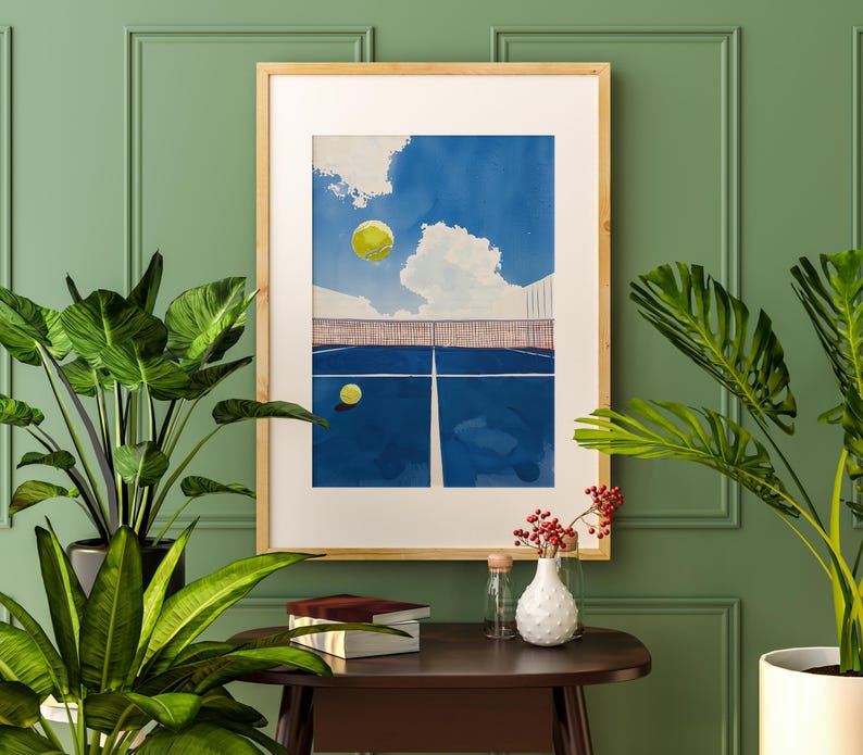 Tennis Court Poster, Painting, Wall Art, Canvas Poster, Watercolor