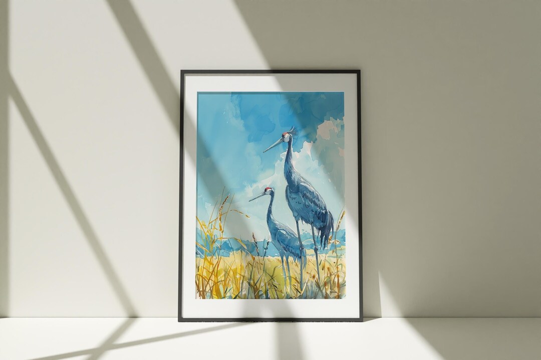 Watercolor Cranes Painting, Wall Art Print, Canvas Poster, Colorful ...