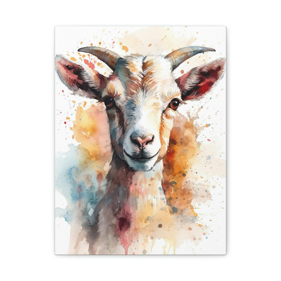 Watercolor Baby Goat Painting Wall Art, Canvas Poster, Gift, Colorful