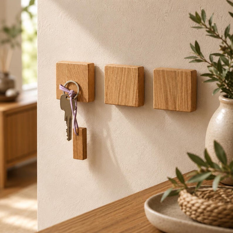 Magnetic key holder made of oak, key rack without drilling, minimalist, handmade in Germany image 2