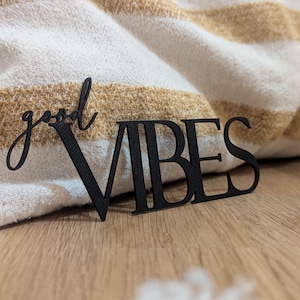 Alleen Good Vibes, houten letters, cadeau-ideeën voor vriendin, houten decoratie, lasergesneden, cadeau voor haar, cadeau voor hem, houten woondecoratie