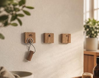 Solid wood key rack. Magnetic key cube. Engraved key holder for entrance area, house, mailbox, bicycle.