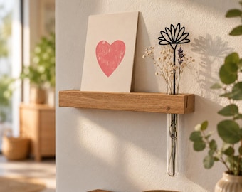 Wooden photo strip with test tube, handmade strip for the wall without drilling, card holder for the wall