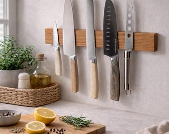 Portacoltelli magnetico in rovere, non richiede foratura, portacoltelli da parete in legno, supporto magnetico per coltelli in legno, portacoltelli, alternativa al ceppo portacoltelli