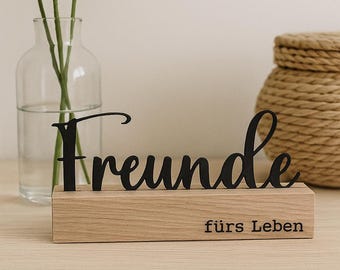 Geschenk beste Freundin personalisiert – Kartenhalter Eiche graviert – Freundschaftsgeschenk Geburtstag – Fotohalter Holz mit Wunschname