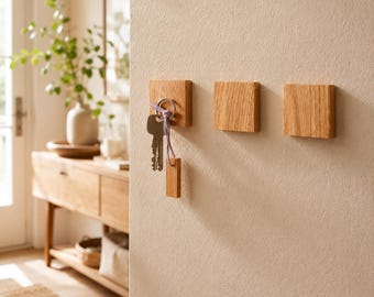 Porte-clés magnétique en chêne, porte-clés sans perçage, minimaliste, fabriqué à la main en Allemagne
