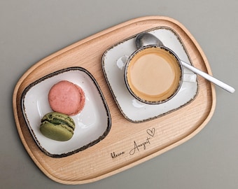 Piccolo tagliere da portata in faggio con incisione "piccola pausa" | Tagliere per la colazione | Idea regalo per la cucina | Tagliere in legno fatto a mano