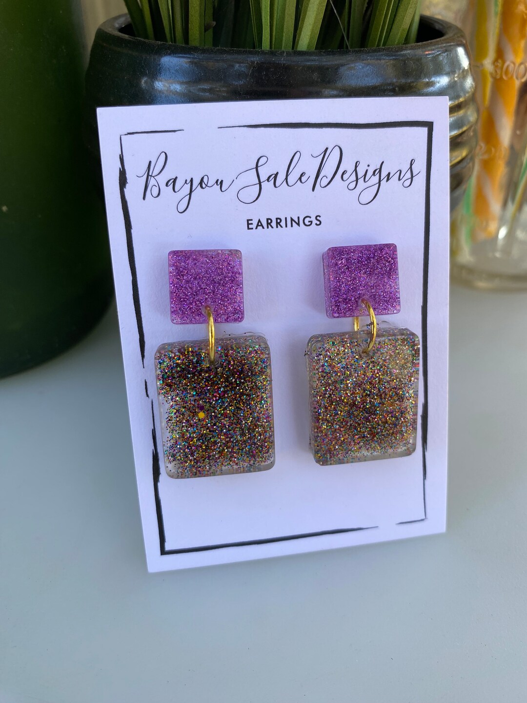mardi gras resin earrings