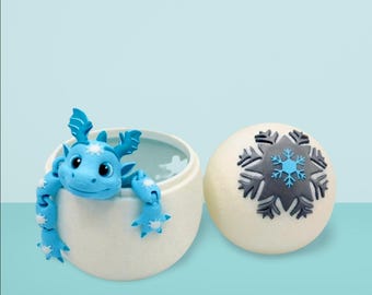 Snow Dragon with Egg – Articulated Ice Dragon, 3D Printed Fantasy Figure
