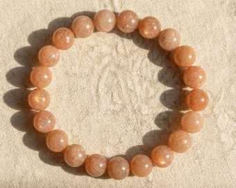 Natural Sunstone Bracelet, 8mm Gemstone Beads, Handmade Healing Jewelry