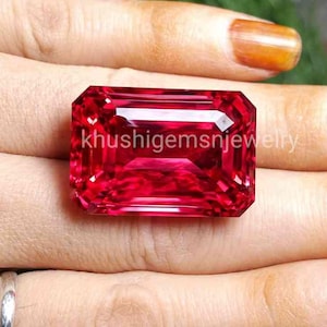 30x20mm Big Lab Ruby Octagon, Emerald Cut Large Loose Gemstone, Rectangular Red Corundum for Statement Jewelry