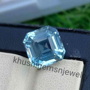 Aquamarine Square Asscher Cut Loose Gemstone Ring Pendant Earrings Stud Necklace Jewelry Make Gift Her Size 5mm to 20mm Synthetic