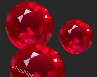 Ruby Gemstone Loose Round Cut Ring Studs Earrings Pendant Necklace Jewelry Making Gift Her 5mm to 25mm Lab Cr. Pigeon Blood Red 9 Hardness