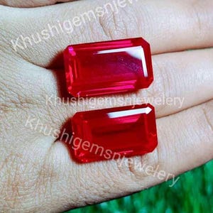 Rubi sintético 18 x 10 mm | Pedra solta retangular facetada na cor vermelho sangue de pombo (vários tamanhos)