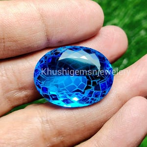 28 x 22 mm ブルートパーズ オーバル ファンタジーカット ファンシーリング ブローチ ペンダント ネックレス ルースジェムストーン ジュエリーメイキング ギフト 合成宝石