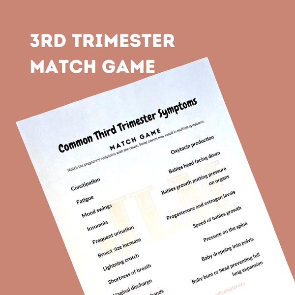 Childbirth/Prenatal Class Third Trimester Matching Game Sheet