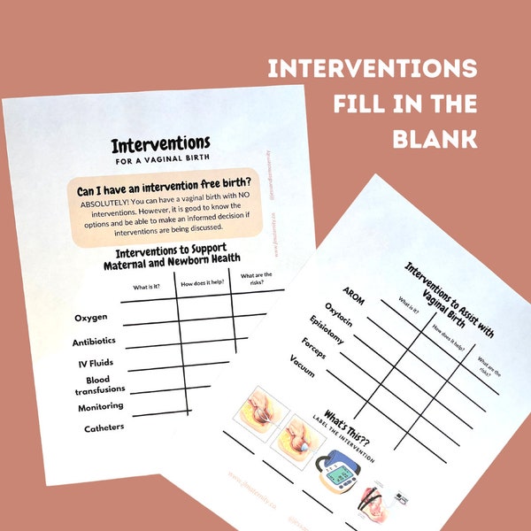 Childbirth/Prenatal Class Interventions Fill in the Blank Activity Sheet