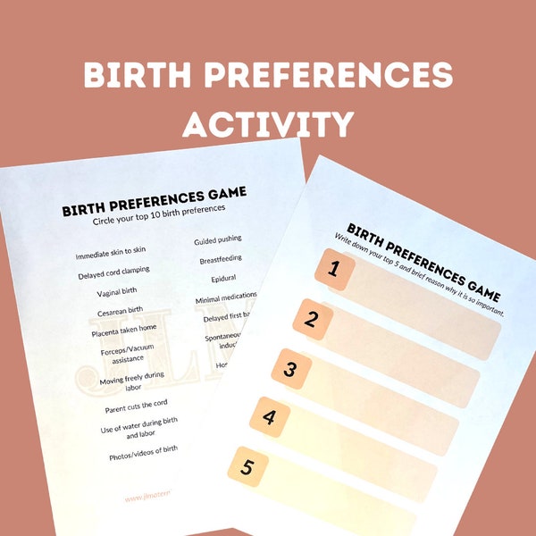Childbirth/Prenatal Class Birth Preferences/Planning Activity Sheet