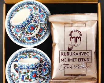 Double Special Motif Turkish Coffee Cup Set & Turkish Coffee