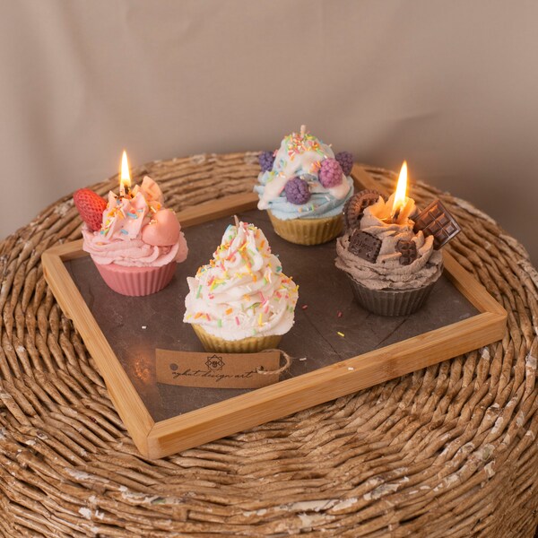 Lot de 4 bougies cupcake, Bougies décoratives, Bougies cupcake, Bougies sucrées, Faux aliments, Bougies de soja, Bougies faites main, Bougies cadeau cupcake