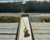 Eco-friendly Jewelry: 1-of-a-kind Atlantic Sea Glass, Vintage Pearl, & Crystal Drop Necklace - Golden shimmer