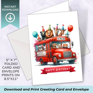 Feliz aniversario cartão comemorativo | cartão de aniversário das crianças | Crianças | Cartão de felicitações imprimível 5x7 | cartão digital | Envelope imprimível