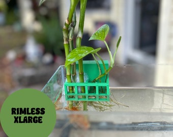 Aquarium Plant Holder Adjustable for 10–125 gallon RIMLESS Fish Tanks 3D Printed Pothos Plant Holder &quot;The XLarge&quot;