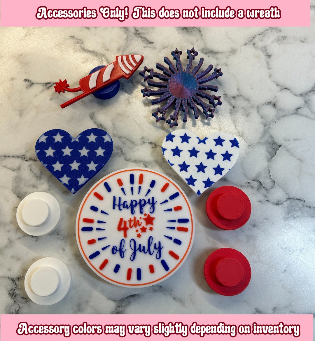 3D Printed Building Block Inspired 4th of July Patriotic Holiday Accessory  Bundle for Giant Wreath Teacher Classroom Housewarming Gift