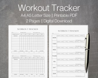 Workout Tracker Printable | Daily Exercise Planner | Fitness Journal | Weekly Workout Planner | Gym Training Log A4,A5,Letter Size