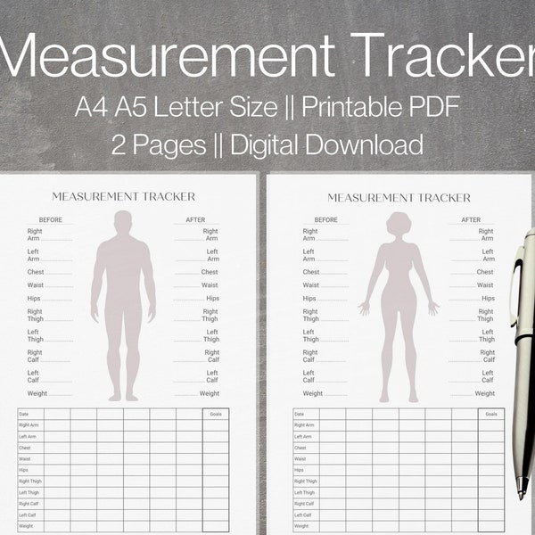 Body Measurement Tracker Printable | Weight Loss Tracker | Weekly Fitness Planner | Health Journal | BMI Tracking Sheet A4,A5,Letter Size