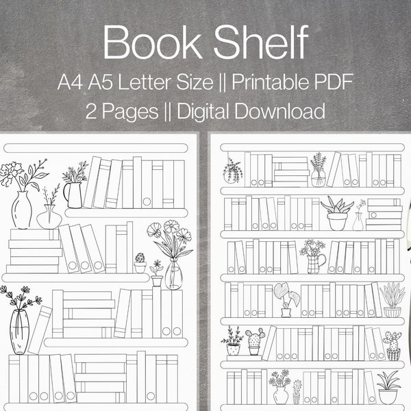 Bookshelf Printable Template | Book Tracker | Reading Challenge 50-100 books | Books to Read | Reading Log | Coloring Book A4,A5,Letter Size