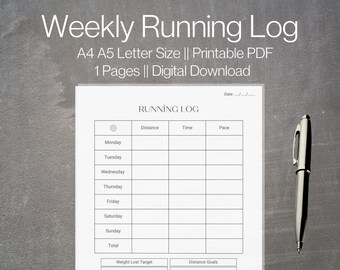 Printable Running Log - US Letter, A4, A5 - Etsy