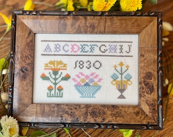 Quando i fiori sbocciano - 1830 - Sampler rivisitato - The Proper Stitcher - Download PDF - Schema punto croce
