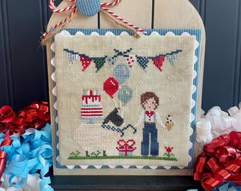 Make A Wish Ewe Boy Cross Stitch Pattern, Birthday Decor (Paper Copy)