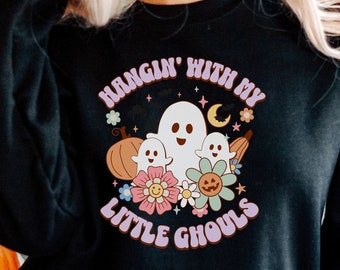 Geist Halloween Sweatshirt Herbst Sweatshirt Halloween Geist Sweatshirt für Frauen Ghul Sweatshirt Spooky Sweatshirt hängen mit meinen Kleinen