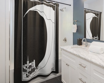 Black and White Wave Shower Curtain artsy shower curtain black and white shower curtain pen and ink shower curtain masculine shower curtain