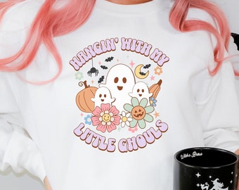 Geist Halloween Sweatshirt Herbst Sweatshirt Halloween Geist Sweatshirt für Frauen Ghul Sweatshirt Spooky Sweatshirt hängen mit meinen Kleinen