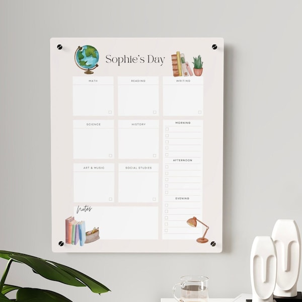 Personalized HOMESCHOOL PLANNER BOARD Dryerase Homework Planner Board Daily Planner Board Homeschool Checklist Homeschool Subject Chart