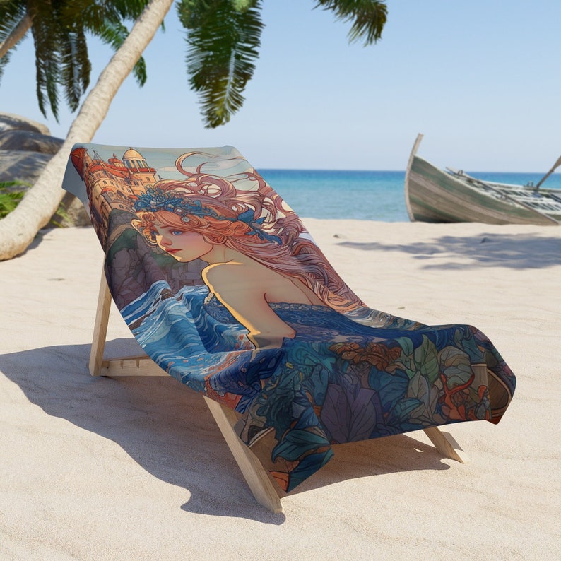 Zeemeermin strandlaken, kleine zeemeermin handdoek, zeemeermin strandvakantie, verjaardag meisje cadeau, strand vrijgezellenfeest, strandreis, zwembadhanddoek afbeelding 1